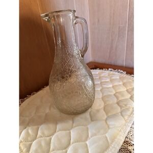 Vintage Clear Crackle Glass‎ Pitcher.